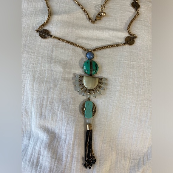 Ethnic Bohemian Faux‎ Turquoise Long Pendant Necklace - Picture 1 of 10